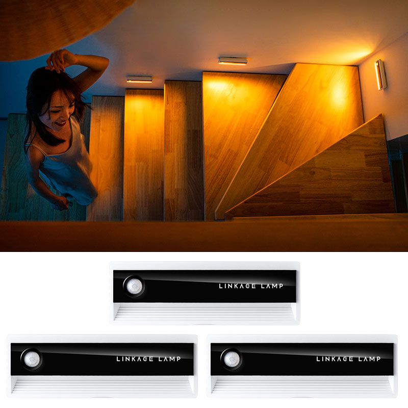 Wireless Linkage Motion Sensor Night Light 3000K Warm White USB Rechargeable Magnetic LED Stair Lights Indoor